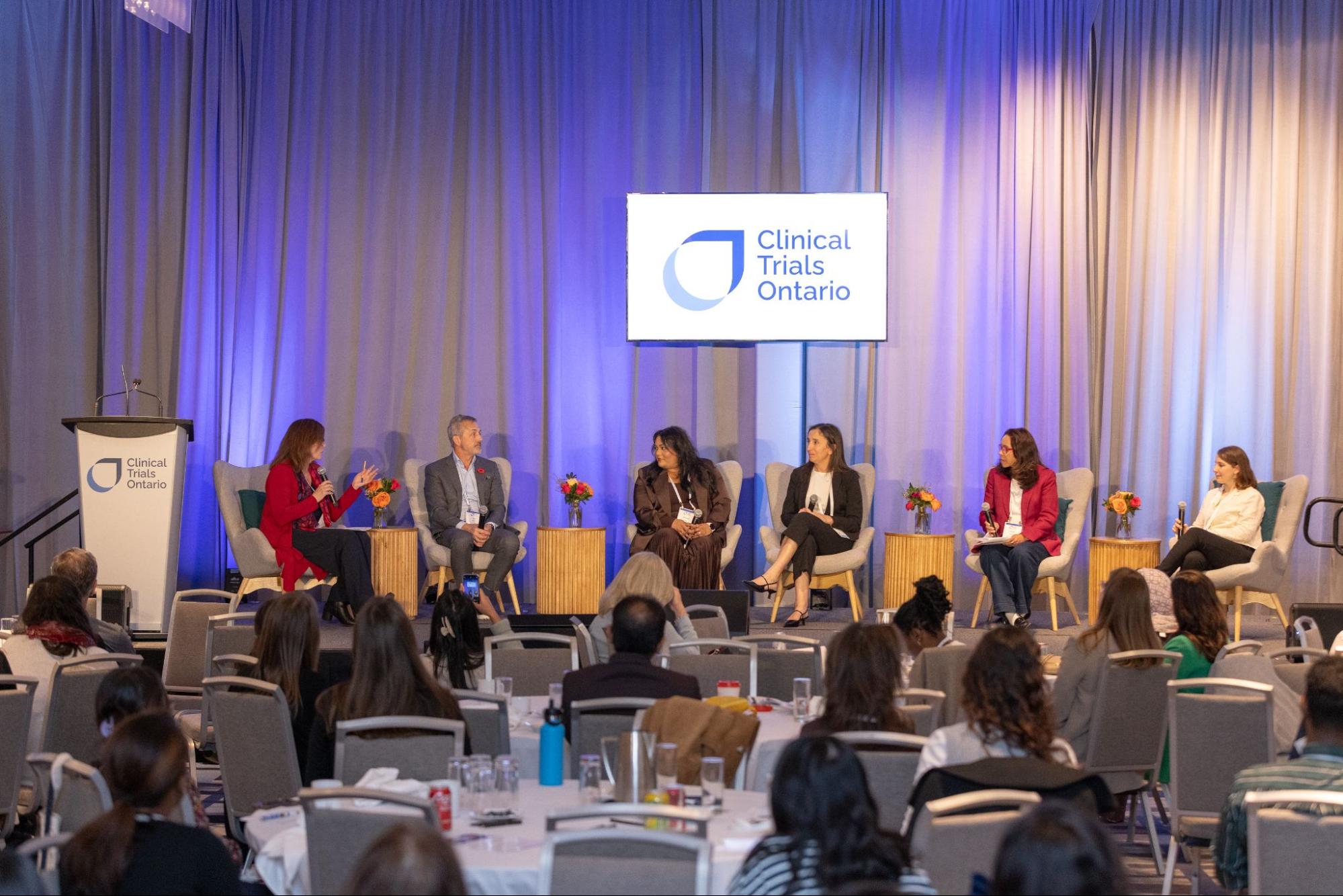 Panelists take part in a discussion at the 2025 CTO Clinical Trials Conference. Photo courtesy of Clinical Trials Ontario.